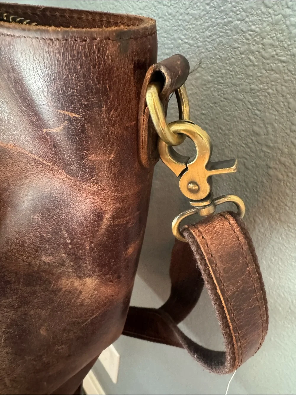 S-Zone Crazy Horse Genuine Leather Laptop Tote Bag 14” Work Crossbody Brown 17”